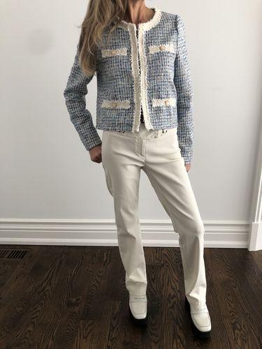 Customer photo review of Tweed Plaid Contrast Trim Faux Pocket Jacket