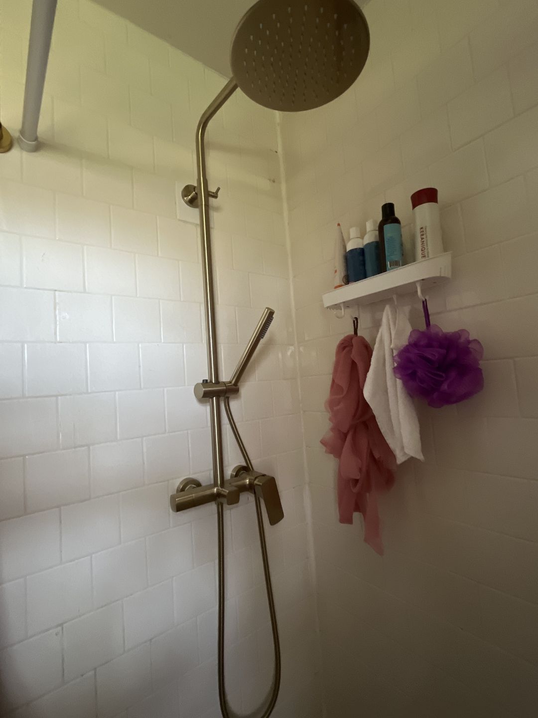 Customer photo review of Brushed Gold Complete Rain Shower System With Tub Spout RB0880