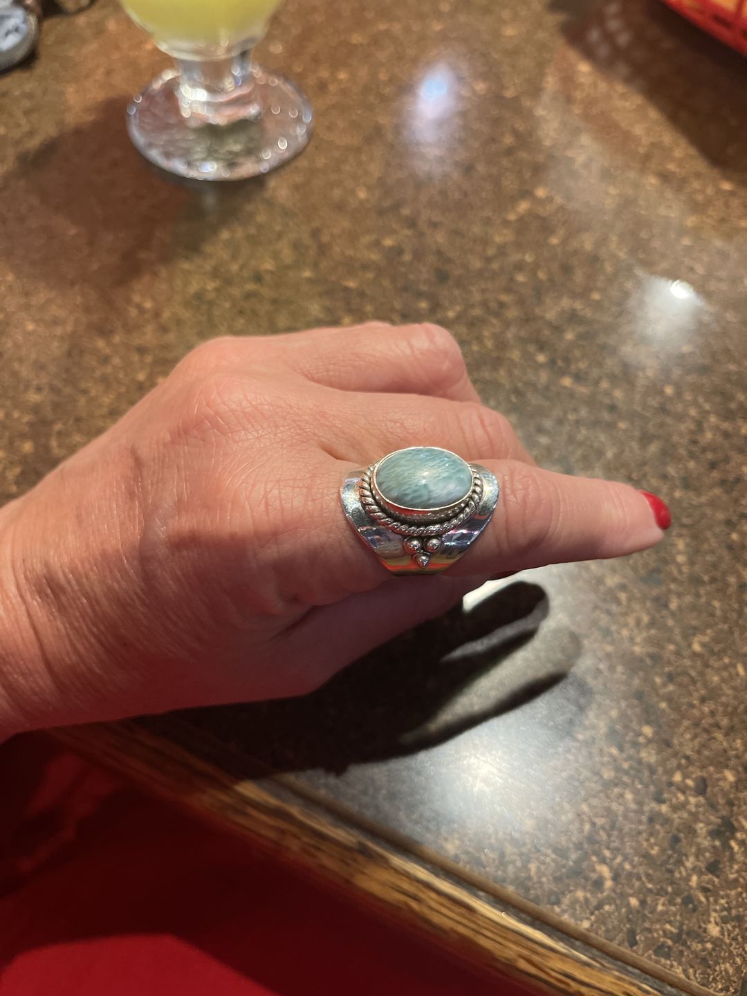 Customer photo review of Larimar Sterling Silver Boho Ring for Women