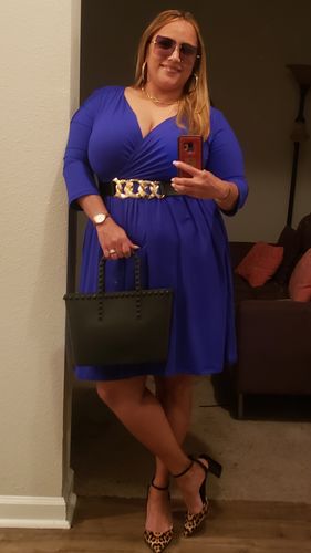 Customer photo review of Monroe Surplice Dress (Bright Blue)