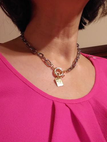 Customer photo review of Collar Plateado Eslabón Inicial