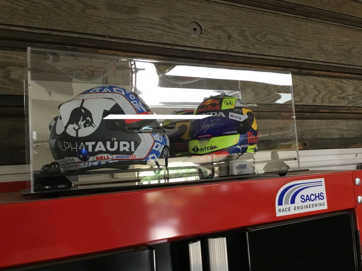 Customer photo review of 2 Mini Helmet or Mini Football with Mini Helmet (not Full Size) Display Case with Risers and Mirror