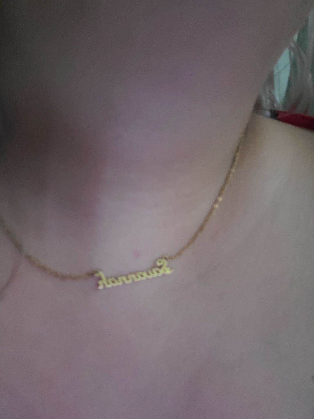 Customer photo review of Blush Name Necklace