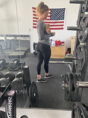 Customer photo review of Salty Savage™ Ladies OG Smile Miami Legging with Knee Logo | Booty Scrunch Edition | Miami Performance | Black