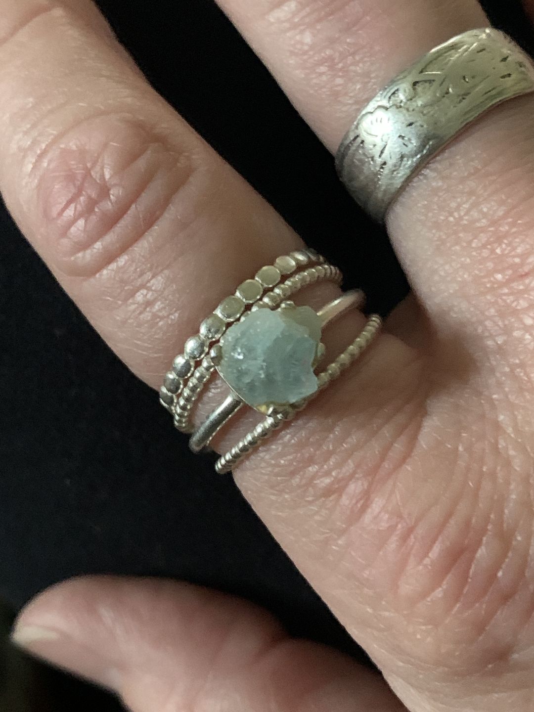 Customer photo review of Aquamarine Stacking Ring Set Sterling Silver