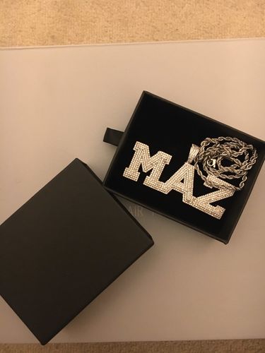 Customer photo review of Custom Block Font Letter Necklace