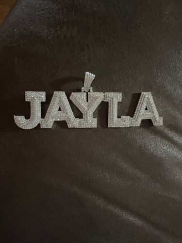 Customer photo review of Custom Block Font Letter Necklace