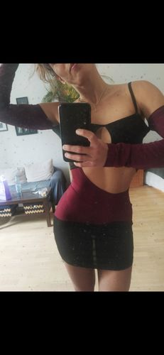 Customer photo review of Cut Out Off Shoulder Two Tone Mini Dress