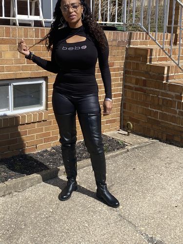 Customer photo review of Solid Color On-trend Thigh-Length Boots