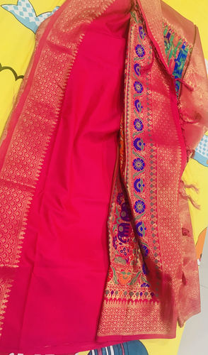 Customer photo review of Hot Pink Kanjivaram Fusion Saree