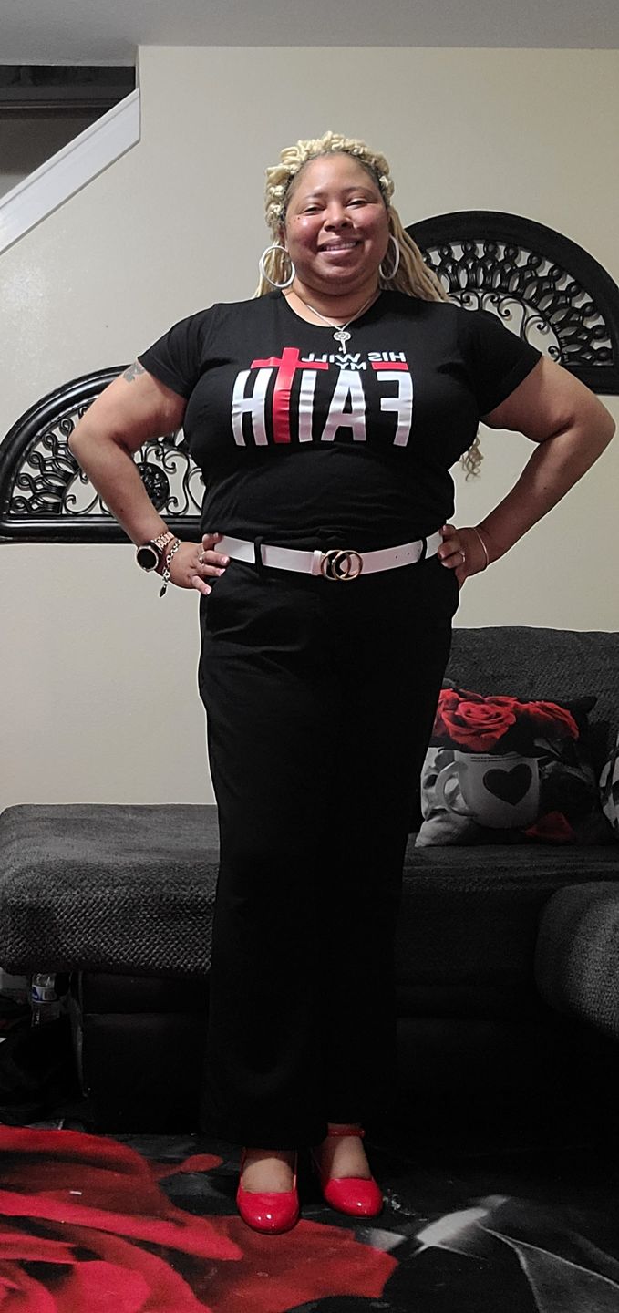 Customer photo review of His Will My Faith T-Shirt - Women's - Black