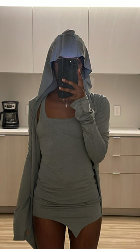 Customer photo review of FRAME MINI DRESS IN GREY