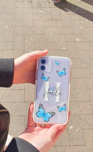 Customer photo review of Blue Butterflies with Initial and Name iPhone Case