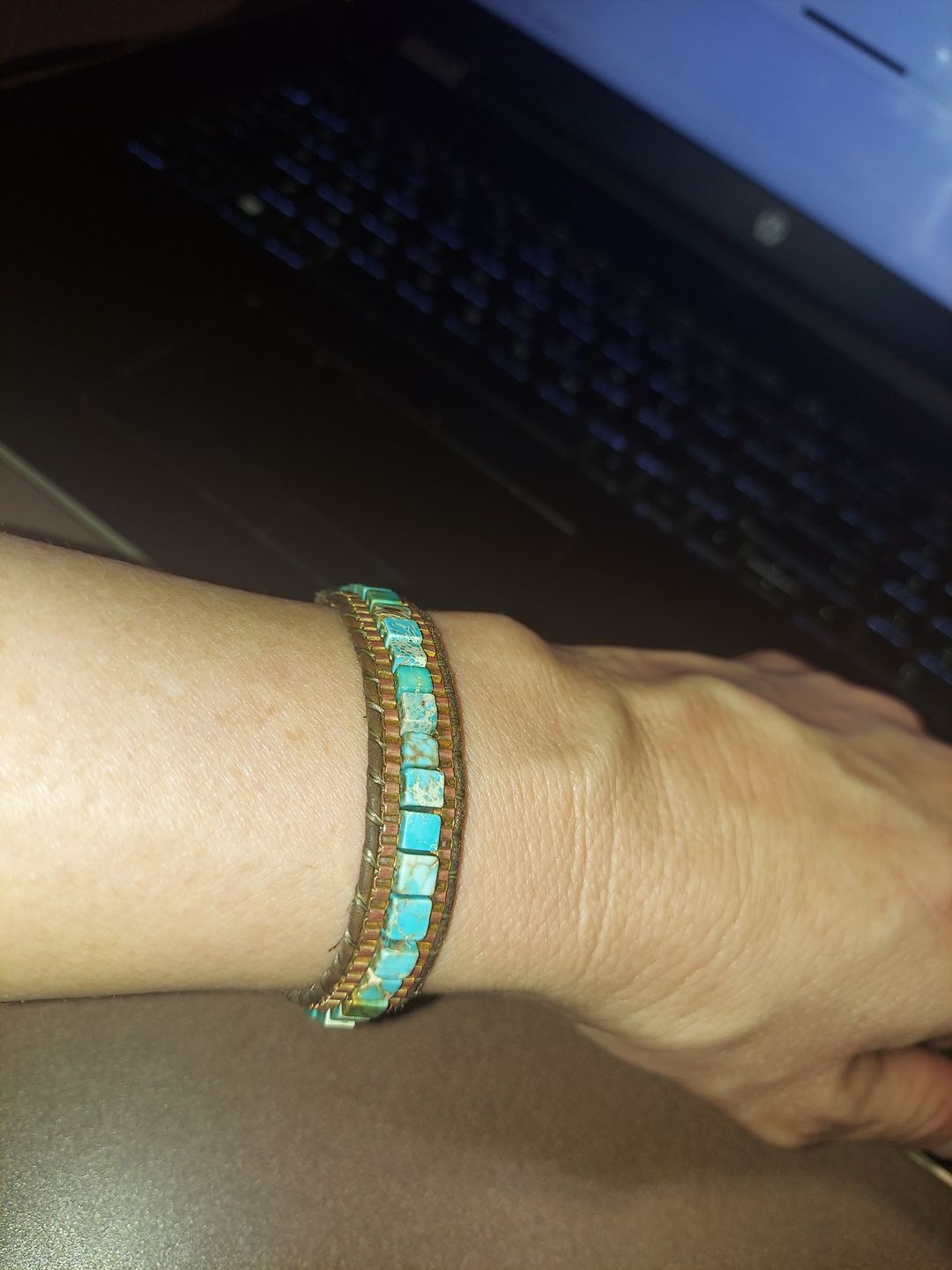 Customer photo review of Healing Turquoise Stone Gold Chain Wrap Bracelet