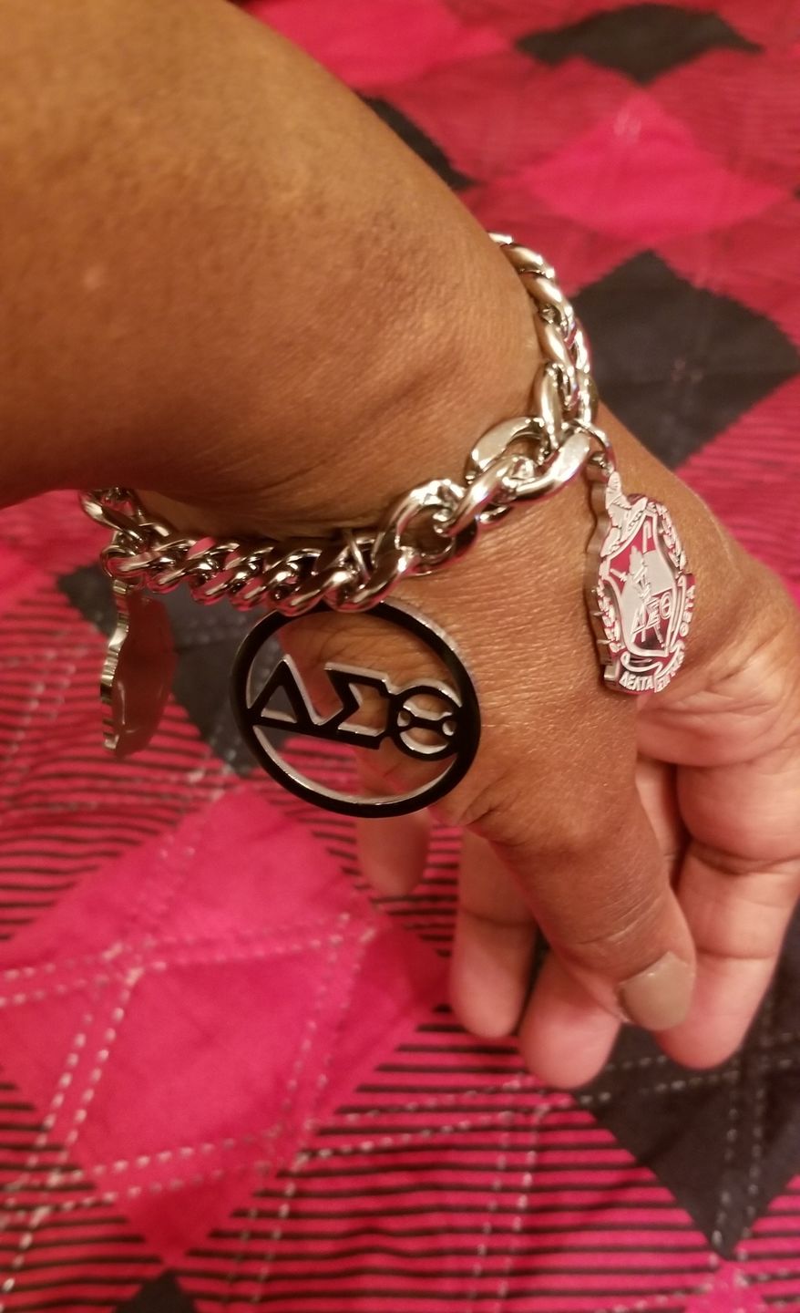 Customer photo review of Delta Sigma Theta- Multi Pendant stainless steel bracelet