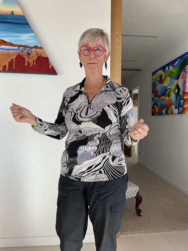 Customer photo review of Corsican Long Sleeve Polo in Tulip Print