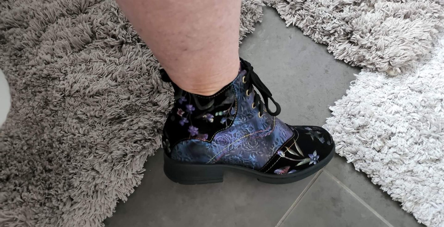 Customer photo review of Genuine Leather Embossed Comfy Ankle Boots
