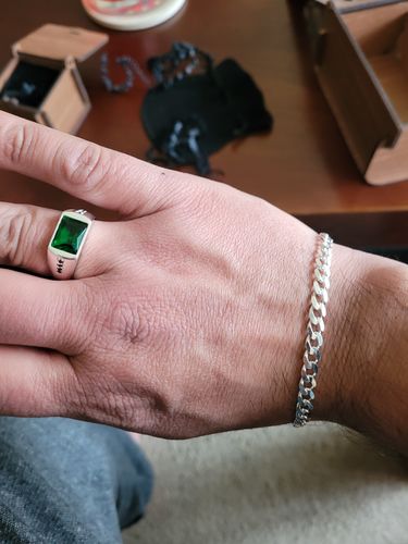 Customer photo review of Classic Men's Emerald Ring with Black Onyx Accents in 925 Sterling Silver