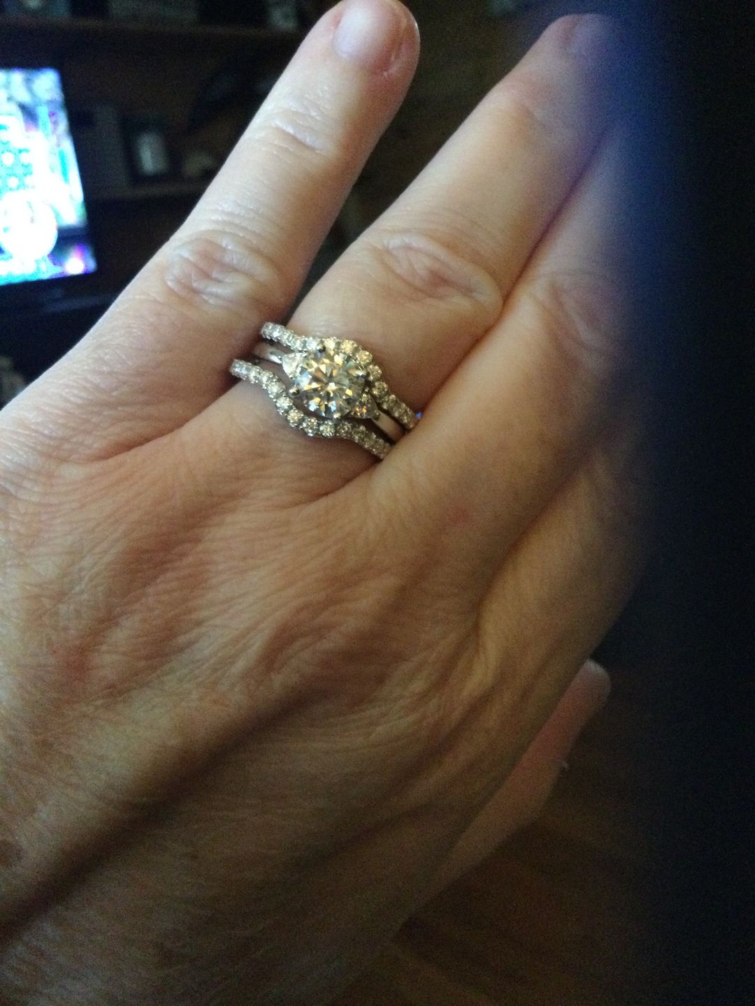 Customer photo review of Curved Pave Moissanite Half Eternity Wedding Band Stackable Ring
