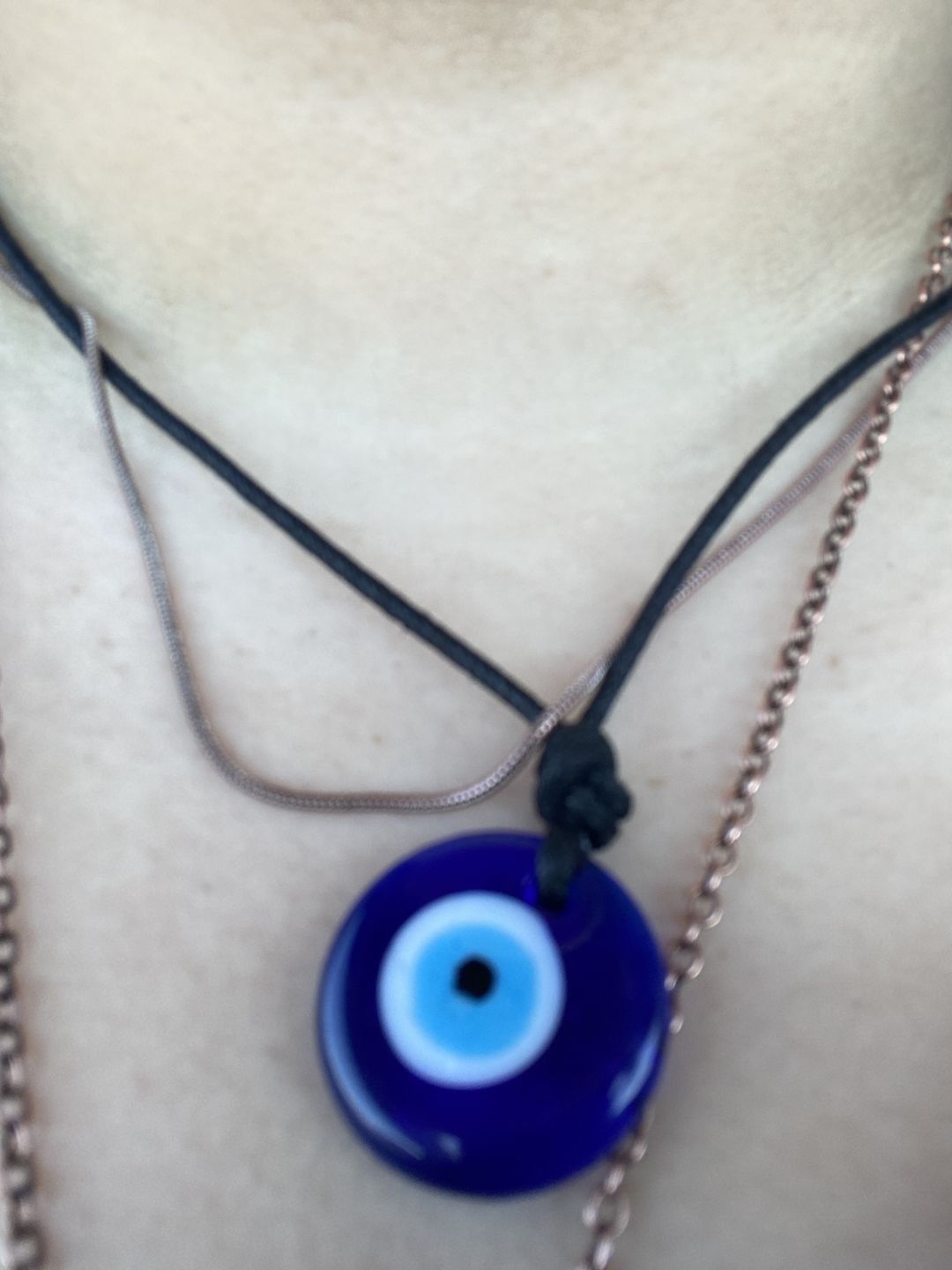Customer photo review of Glass Evil Eye Good Luck and Protection Necklace