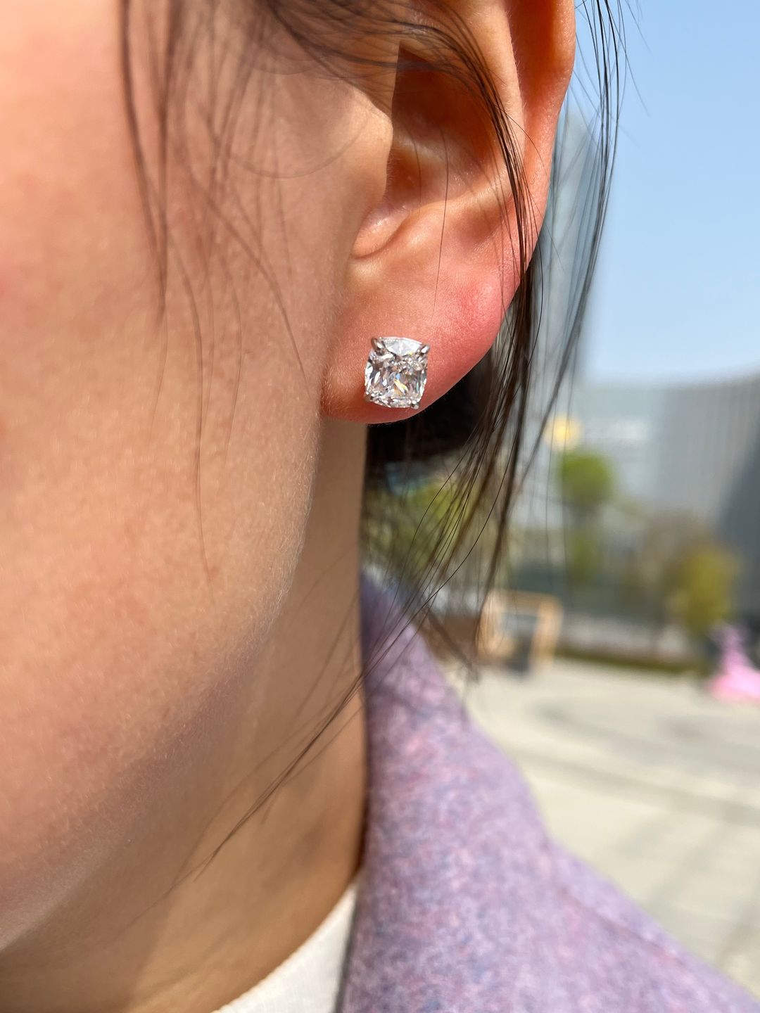 Customer photo review of S925 2.0Ct*2 Classic Cushion Cut Women's Stud Earrings In Sterling Silver For Everyday Wear