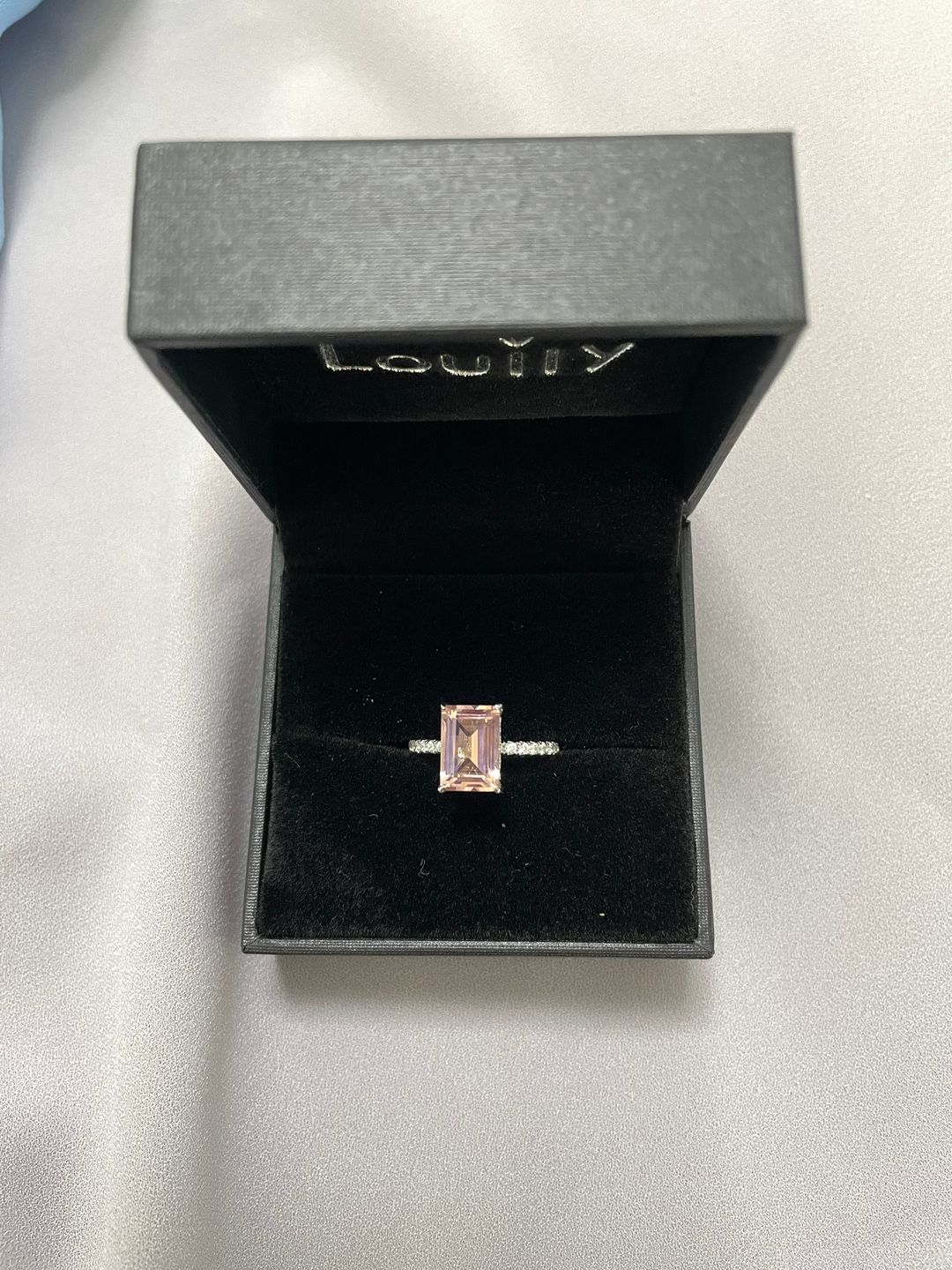 Customer photo review of Louily Elegant Emerald Cut Morganite Pink Women's Engagement Ring In Sterling Silver