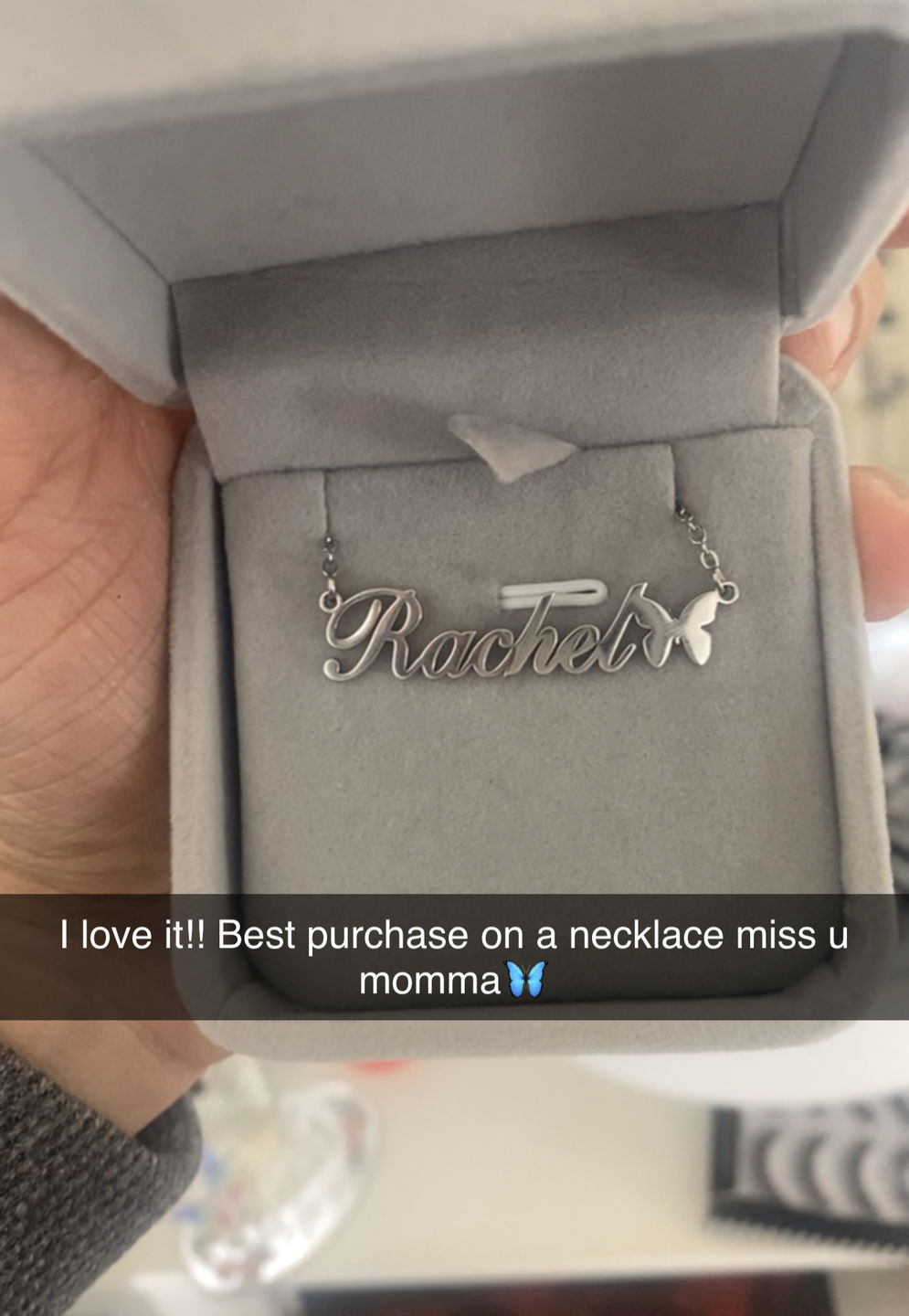 Customer photo review of Butterfly Name Necklace