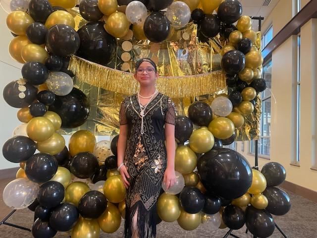 Customer photo review of 1920s Black & Gold Beaded Evelyn Flapper Dress