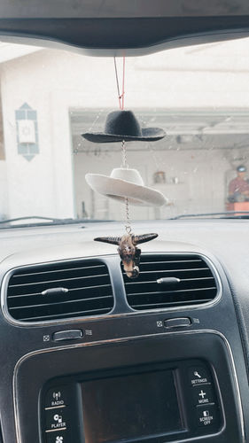 Customer photo review of Black & Stone Cowboy Hat Rearview Mirror Hanger