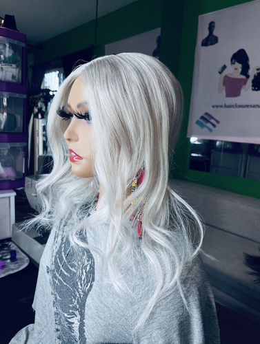Customer photo review of Full Shine Lace Human Hair Wig Toppers 13cm*13cm For Women Hair Loss #60 Platinum Blonde