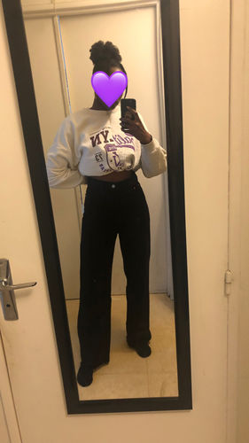 Customer photo review of High Waisted Solid Wide Leg Jeans