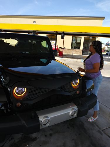 Customer photo review of Hawke Grille & Halo Headlights & Smoked Turn Lights Combo for 07-18 Wrangler JK