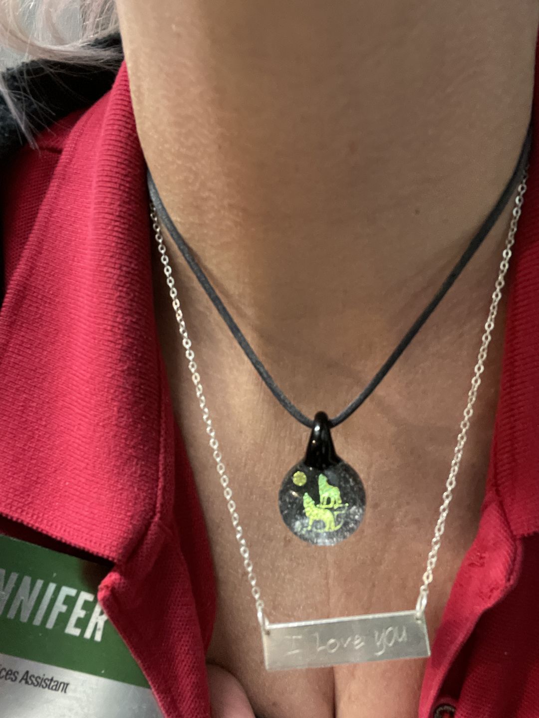 Customer photo review of Howling Wolf Hologram Pendant with Infused Cremation Ash