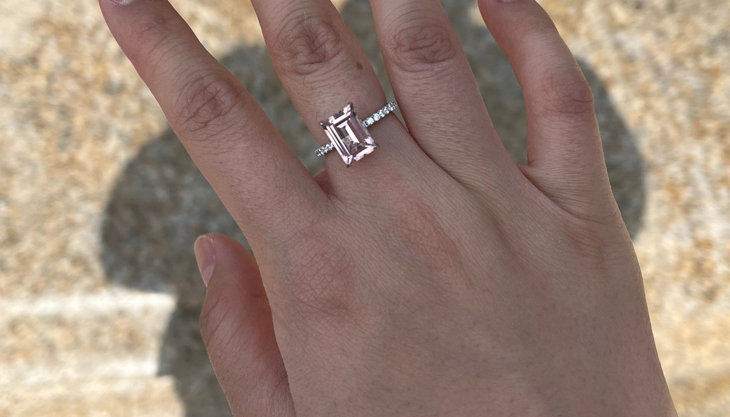 Customer photo review of Louily Elegant Emerald Cut Morganite Pink Women's Engagement Ring In Sterling Silver