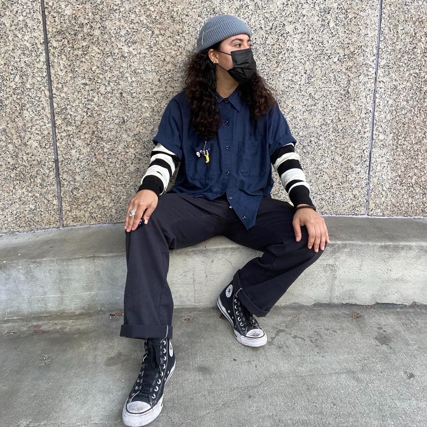 Customer photo review of 9 oz Wide Striped Long Sleeve T-Shirt