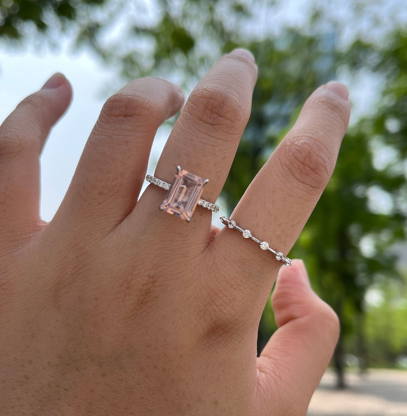 Customer photo review of Louily Elegant Emerald Cut Morganite Pink Women's Engagement Ring In Sterling Silver