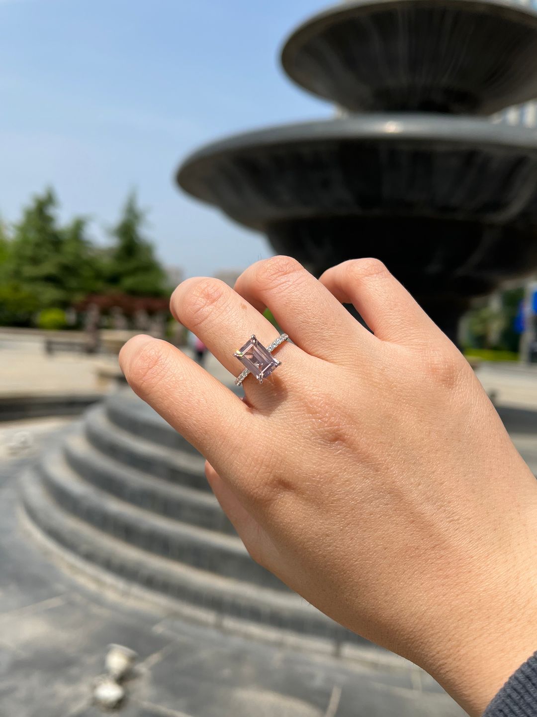 Customer photo review of Louily Elegant Emerald Cut Morganite Pink Women's Engagement Ring In Sterling Silver