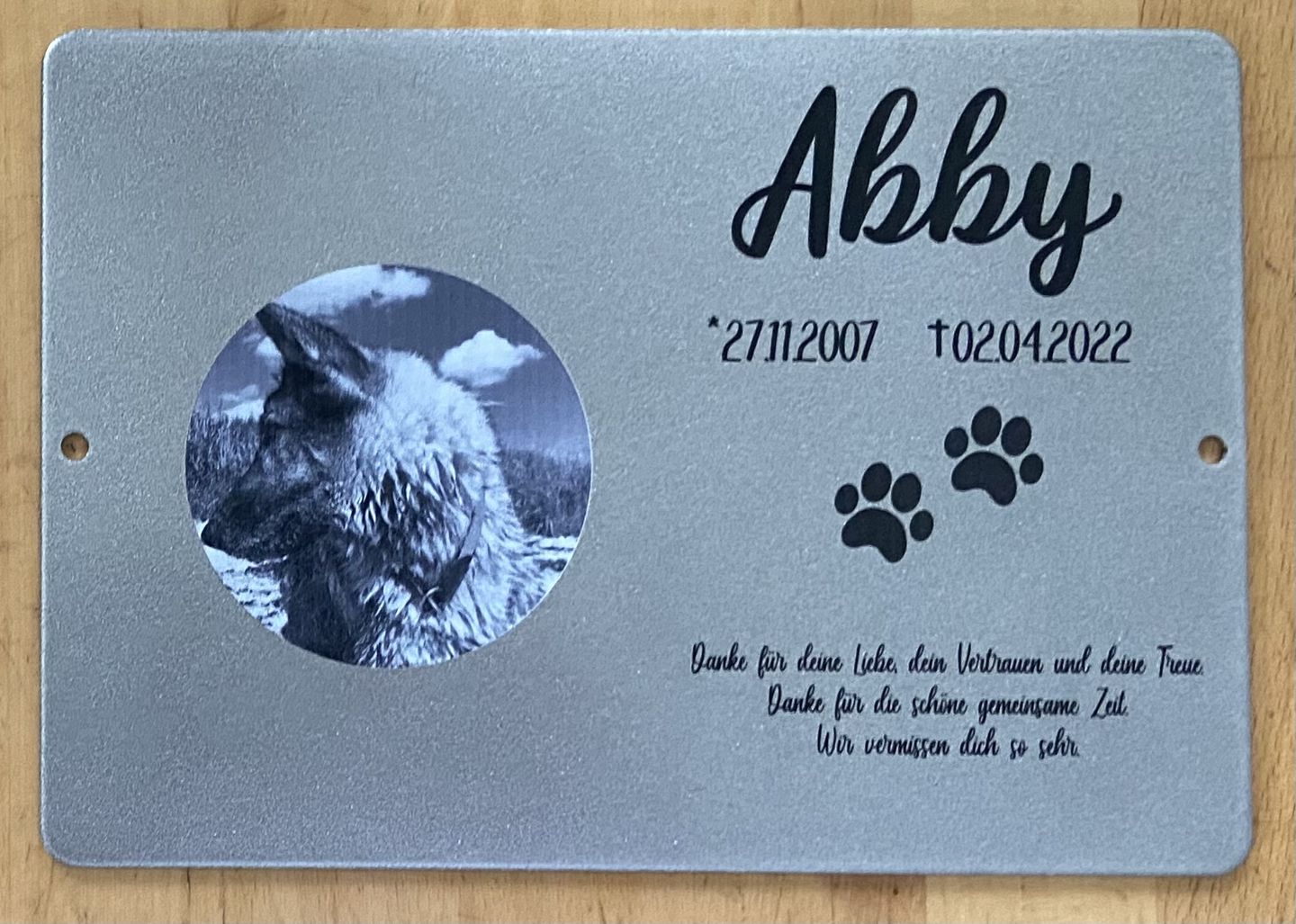 Customer photo review of Gedenktafel Hund "Lieblingshund"