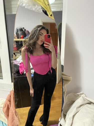 Customer photo review of Satin Boning Curved Hem Crop Top