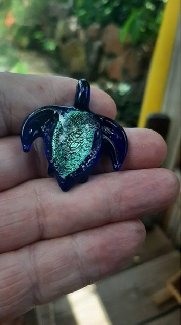 Customer photo review of Dichroic Turtle Pendant with Infused Cremation Ashes