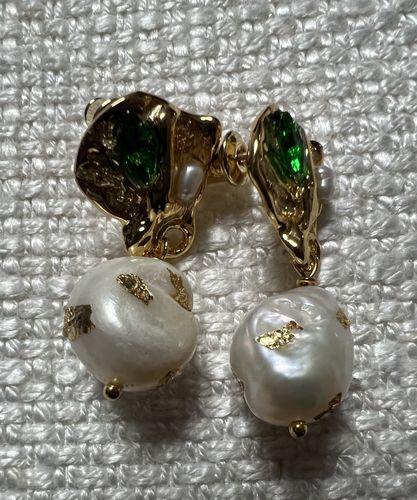 Customer photo review of Vintage Green CZ Pearl Earrings