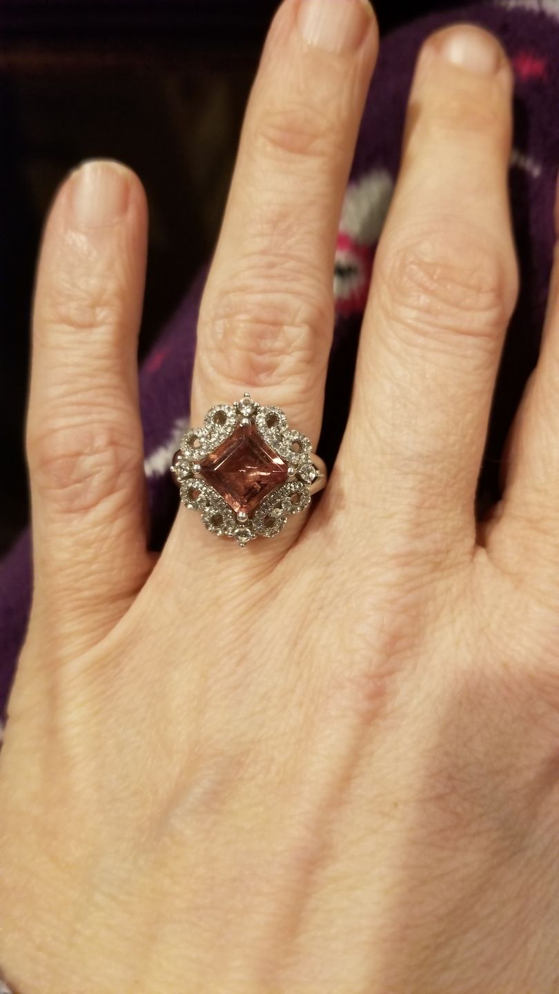 Customer photo review of Luxury Asscher Diaspore Gemstone Halo Lace Sterling Silver Ring