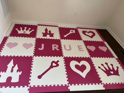 Customer photo review of Easy Personalize- SoftTiles Princess Play Mat in Dark Pink and White- 8 Letter Name- 6.5' x 8.5'
