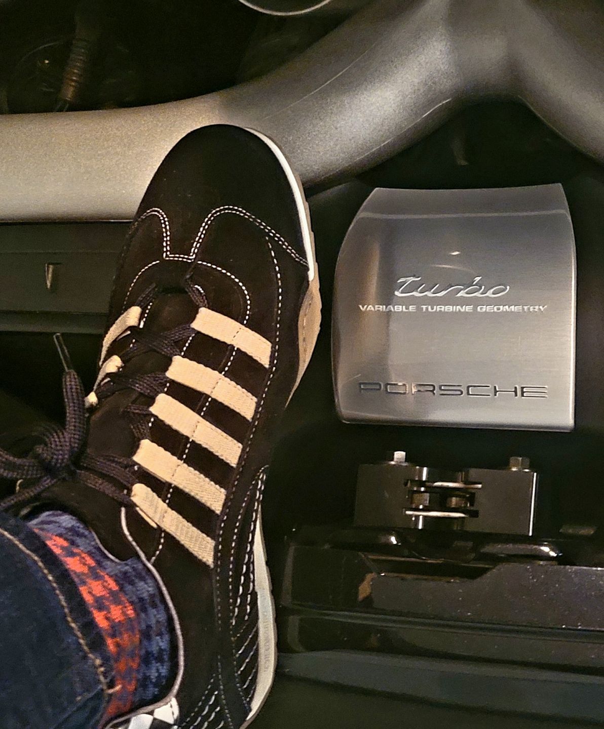 Customer photo review of Men's Racing Sneaker in Black & Gold Brushed/Sueded Napa