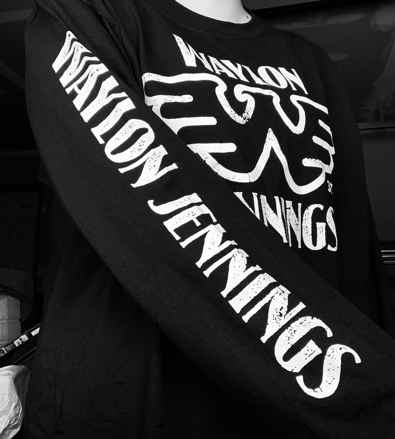 Customer photo review of Stack Logo Waylon Jennings Longsleeve Shirt
