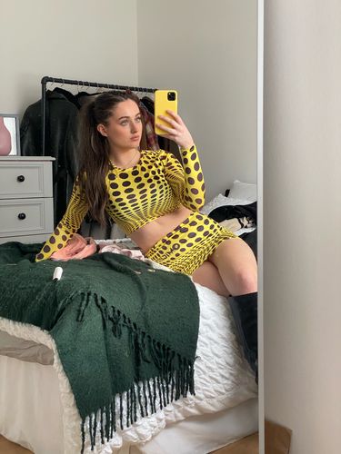 Customer photo review of Polka Dot Crop Top & Drawstring Ruched Skirt Set