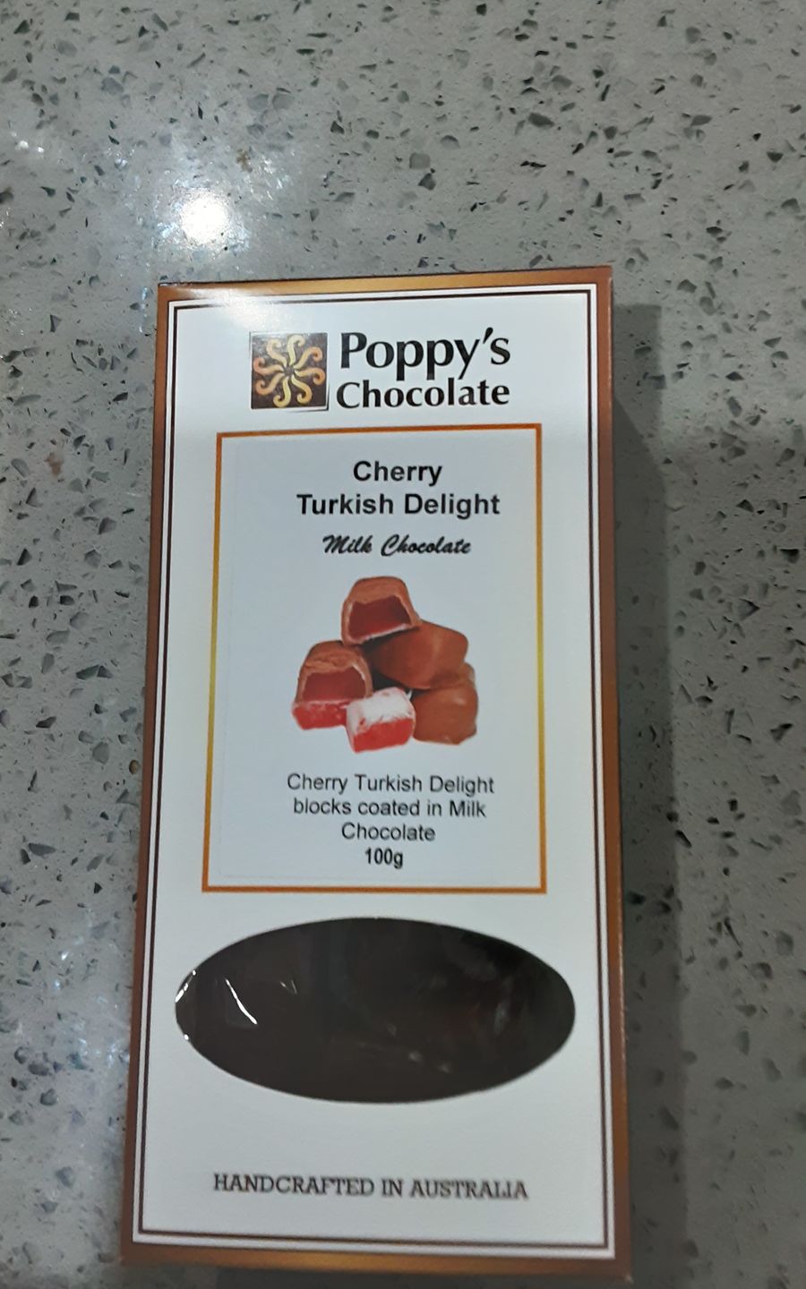 Customer photo review of Chocolate Coated Cherry Flavoured Turkish Delight Milk Chocolate 100g