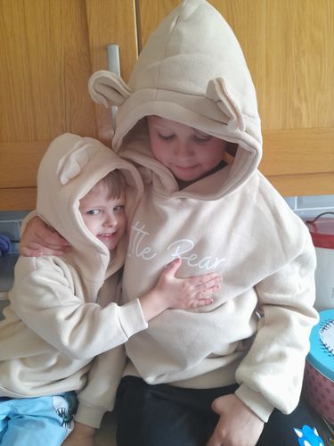 Customer photo review of Mama, Little & Baby Bear Matching Ear Cream Hoodies