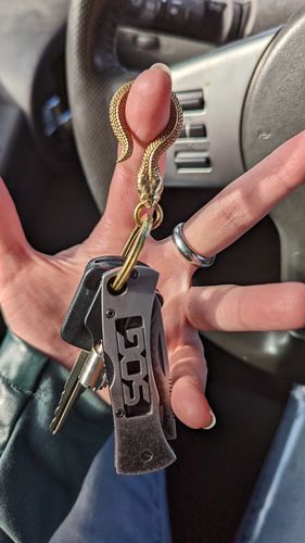 Customer photo review of Serpent Hook Keychain | Brass