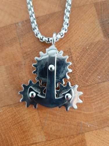 Customer photo review of Cog Unisex Necklace with stainless steel heavy metal chain.  55 grams